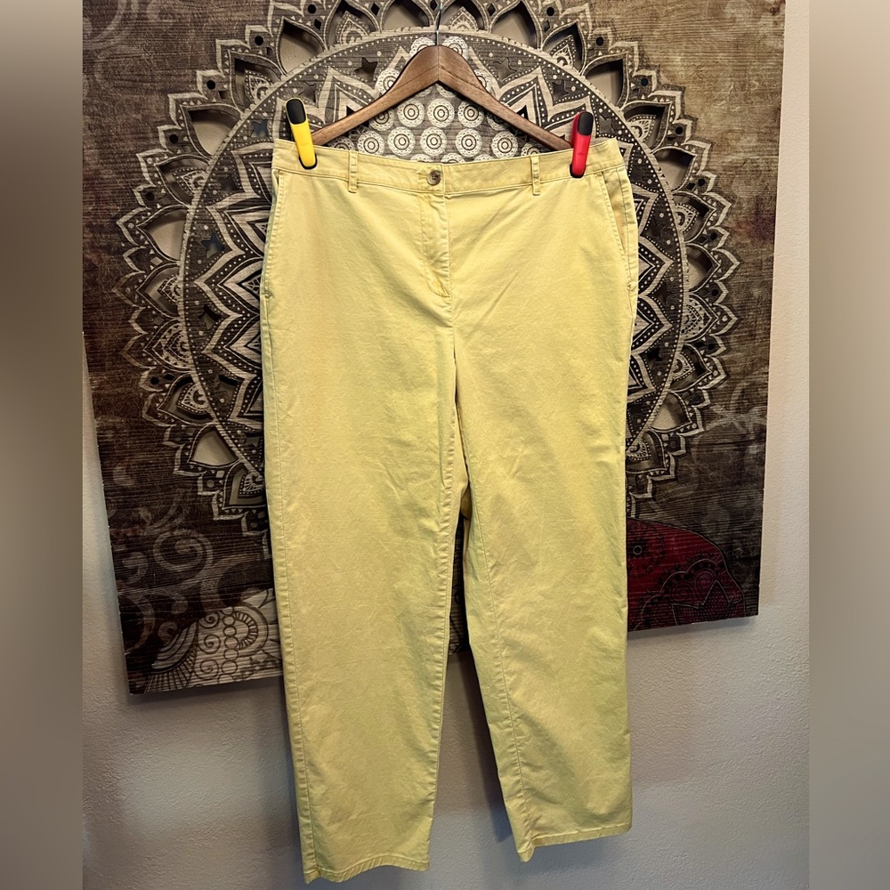 J JILL LIGHT YELLOW/ HINT OF MUSTARD ELASTIC BACK ZIPPER/ BUTTON PANTS
